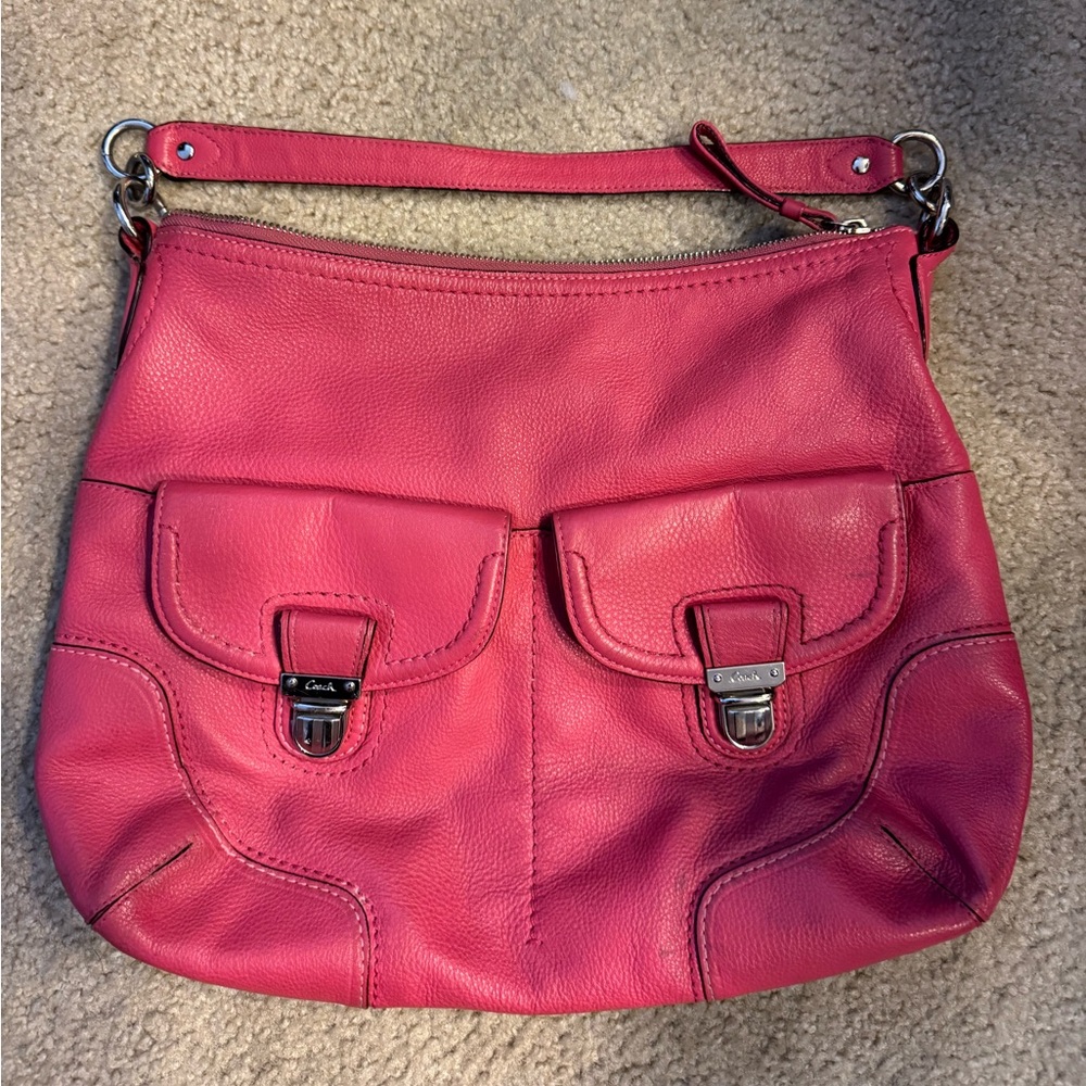 Pink Coach Leather Shoulder Bag